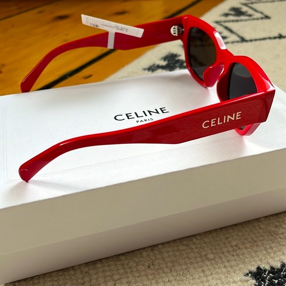 CELINE Women’s Shiny Red Monochroms Cat Eye Sunglasses—54mm - Picture 13 of 16